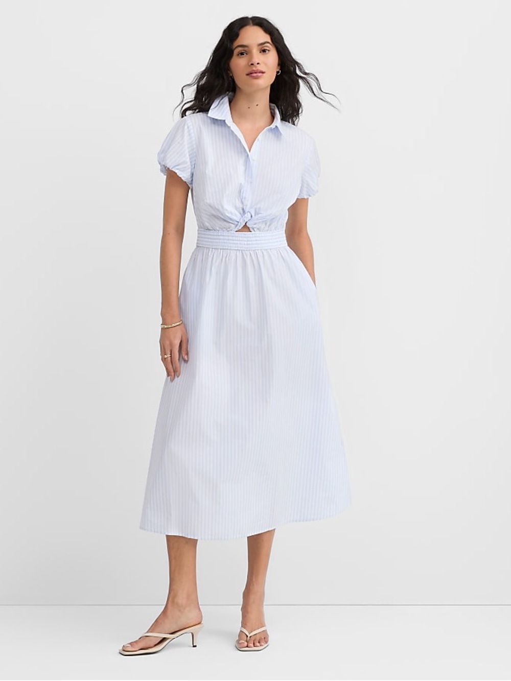 Loft Dress Blue White Striped Poplin Twist Midi Pocket Shirtdress Size XXL NWT